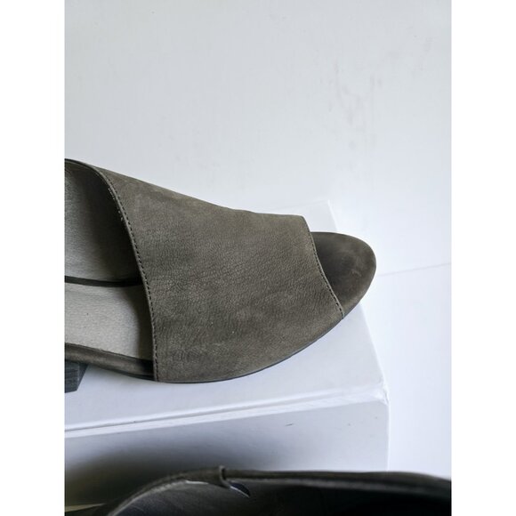 Eileen Fisher D'Orsay Peep Open Toe Gray Leather Wedge Heel Sandals Shoes 8.5 - Picture 5 of 14